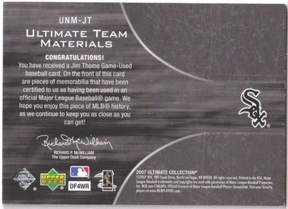 JIM THOME 2007 Upper Deck Ultimate Dual Game Used Jersey SP #/25 - WHITE SOX - Columbia Hobby - Sports Card Boxes - Toploaders - Card Savers