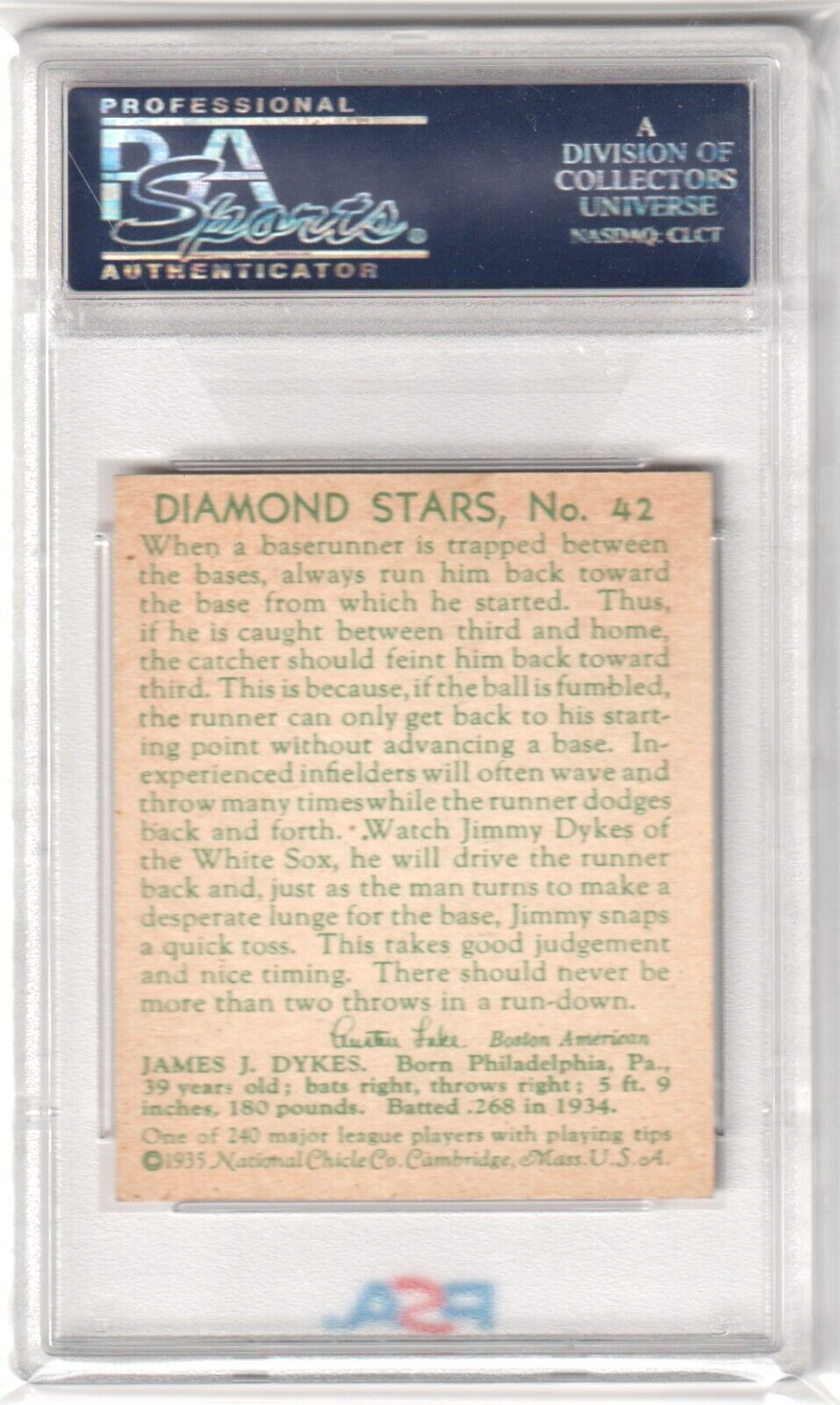 JIMMY DYKES 1935 Diamond Stars #42 PSA 5 EX - WHITE SOX - Columbia Hobby - Sports Card Boxes - Toploaders - Card Savers