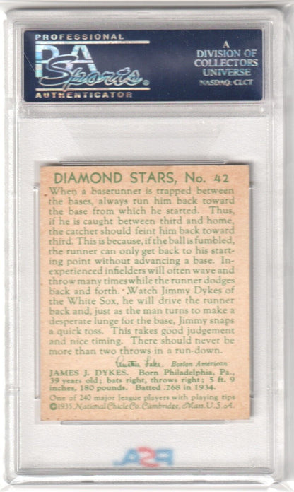 JIMMY DYKES 1935 Diamond Stars #42 PSA 5 EX - WHITE SOX - Columbia Hobby - Sports Card Boxes - Toploaders - Card Savers