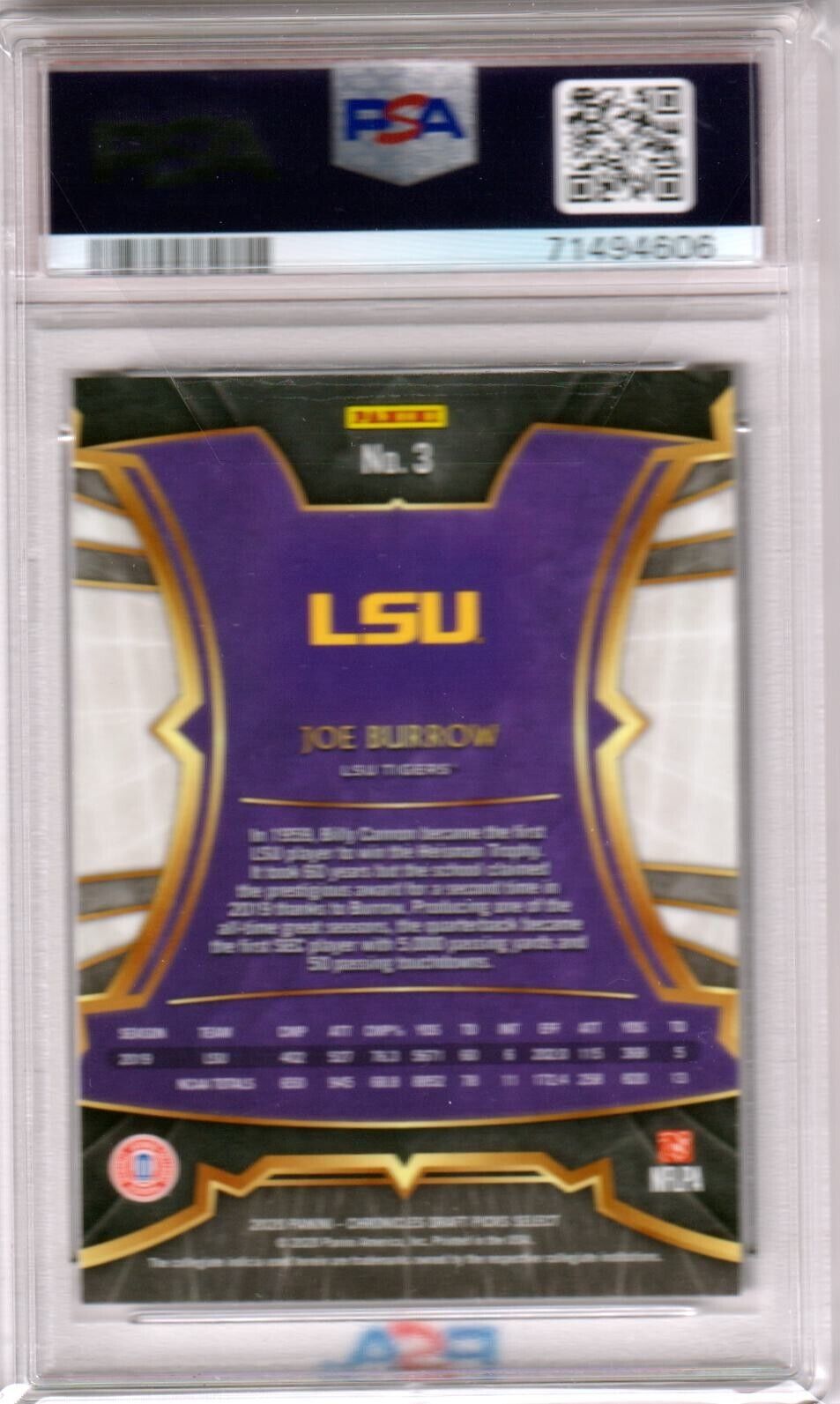 JOE BURROW 2020 Panini Chronicles Select RC Rookie #3 PSA 10 GEM MINT BENGALS - Columbia Hobby - Sports Card Boxes - Toploaders - Card Savers