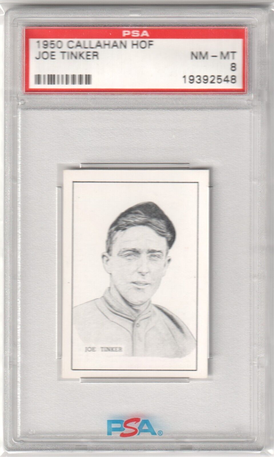 JOE TINKER 1950 Callahan HOF PSA 8 NM - MT - CUBS - Columbia Hobby - Sports Card Boxes - Toploaders - Card Savers