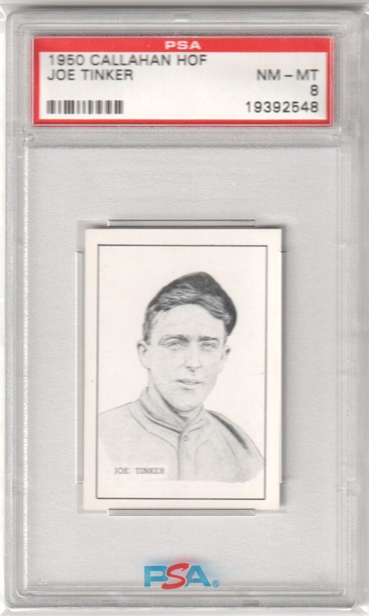 JOE TINKER 1950 Callahan HOF PSA 8 NM - MT - CUBS - Columbia Hobby - Sports Card Boxes - Toploaders - Card Savers