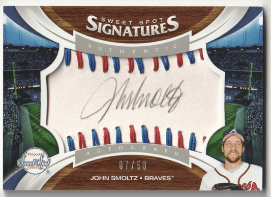 JOHN SMOLTZ 2006 Upper Deck Sweet Spot Autograph Auto #/50 - BRAVES - Columbia Hobby - Sports Card Boxes - Toploaders - Card Savers