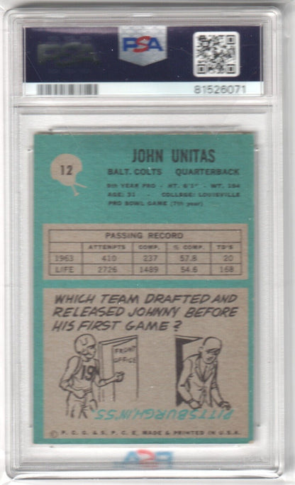 JOHNNY UNITAS 1964 Philadelphia #12 PSA 6 EX - MT - COLTS - Columbia Hobby - Sports Card Boxes - Toploaders - Card Savers