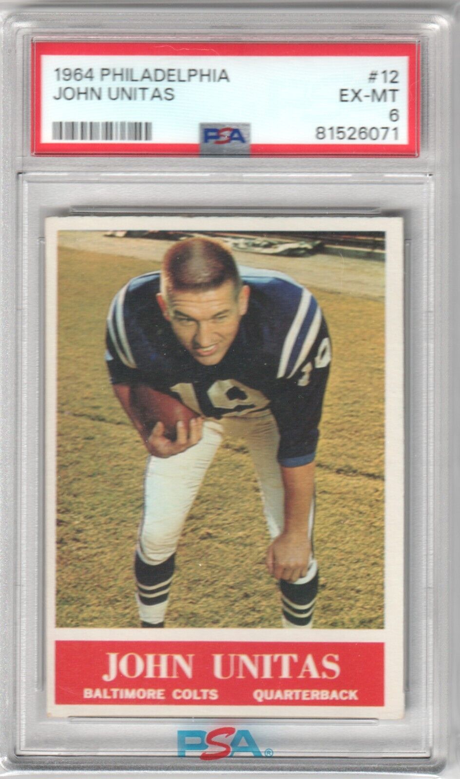 JOHNNY UNITAS 1964 Philadelphia #12 PSA 6 EX - MT - COLTS - Columbia Hobby - Sports Card Boxes - Toploaders - Card Savers