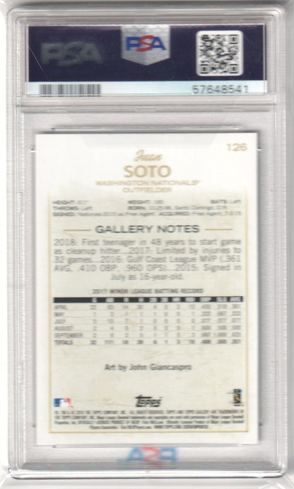 JUAN SOTO 2018 Topps Gallery RC Rookie #126 PSA 9 MINT - NATIONALS YANKEES - Columbia Hobby - Sports Card Boxes - Toploaders - Card Savers