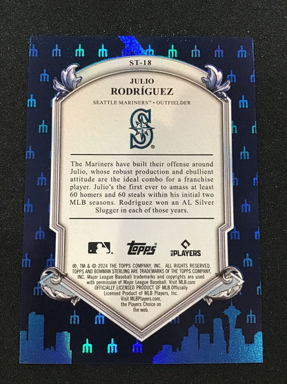 JULIO RODRIGUEZ 2024 Bowman Stirling Blue Stirling Tek /25 ST - 18 SSP Mariners - Columbia Hobby - Sports Card Boxes - Toploaders - Card Savers