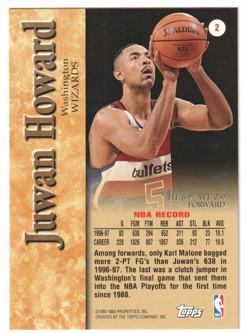 JUWAN HOWARD 1997 - 98 Topps Autograph Auto - WIZARDS - Columbia Hobby - Sports Card Boxes - Toploaders - Card Savers
