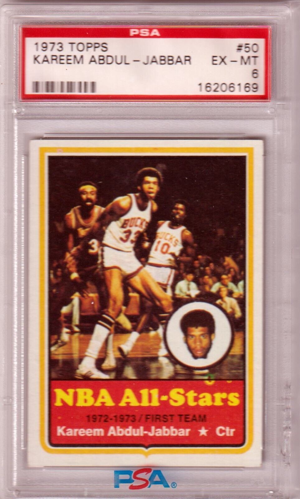 KAREEM ABDUL - JABBAR 1973 Topps #50 PSA 6 EX - MT - BUCKS LAKERS - Columbia Hobby - Sports Card Boxes - Toploaders - Card Savers
