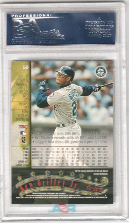 KEN GRIFFEY JR 1997 Topps Stadium Club #50 PSA 10 GEM MINT - MARINERS - Columbia Hobby - Sports Card Boxes - Toploaders - Card Savers