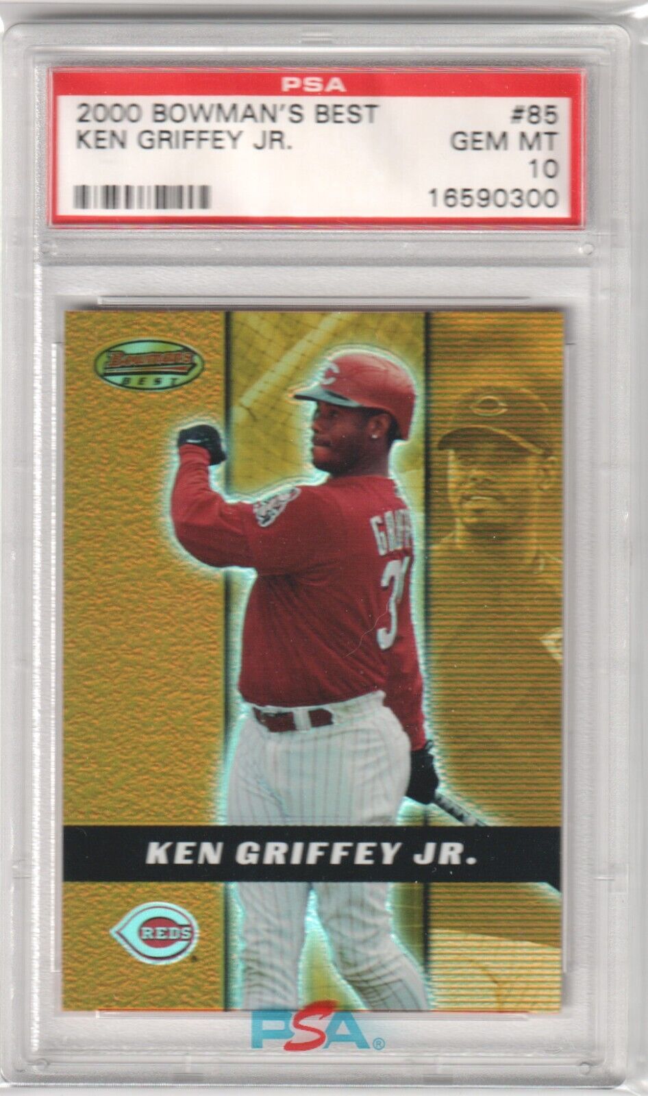 KEN GRIFFEY JR 2000 Bowman's Best #85 PSA 10 GEM MINT - REDS - Columbia Hobby - Sports Card Boxes - Toploaders - Card Savers