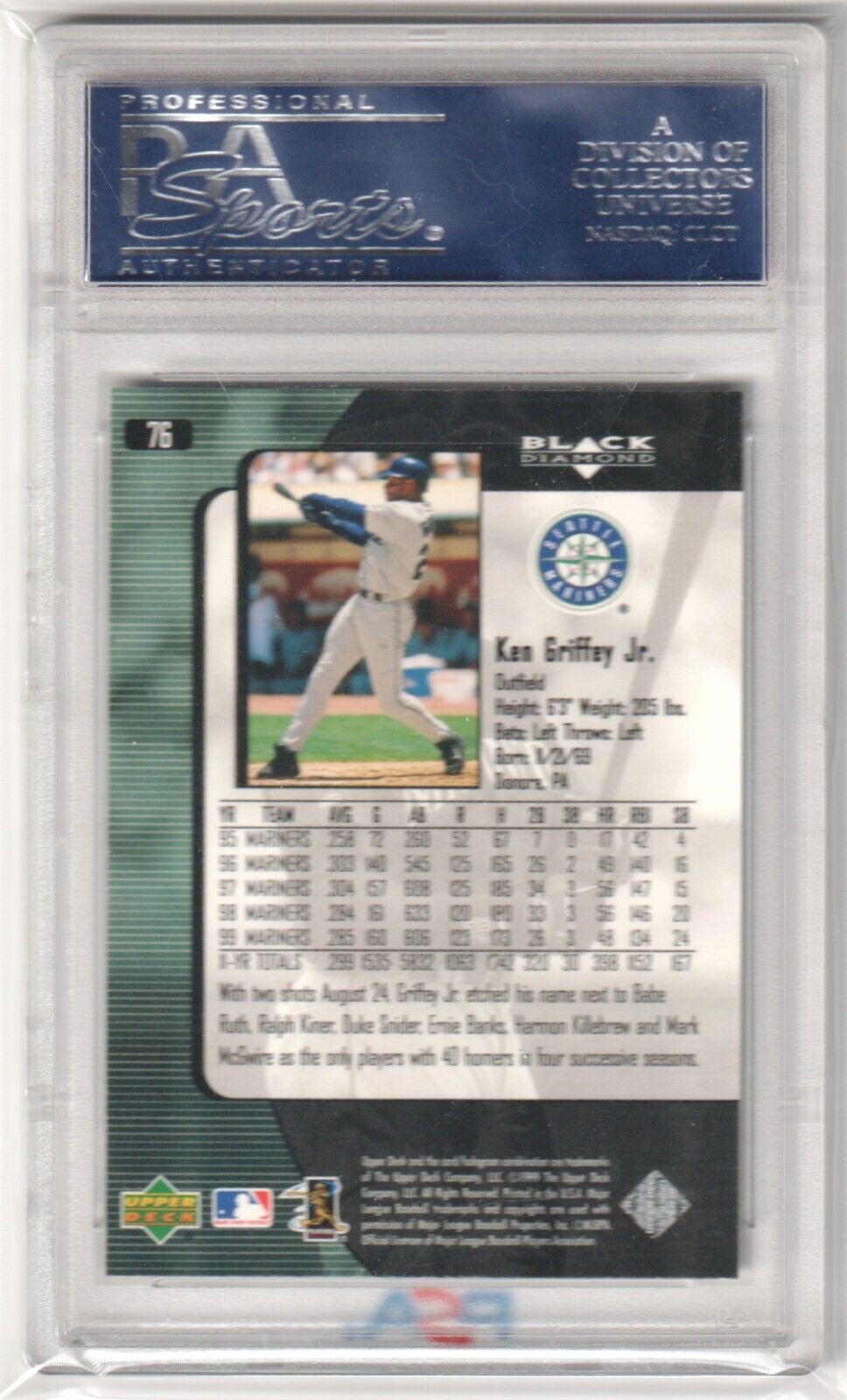 KEN GRIFFEY JR 2000 Upper Deck Black Diamond #76 PSA 10 GEM MINT - MARINERS - Columbia Hobby - Sports Card Boxes - Toploaders - Card Savers