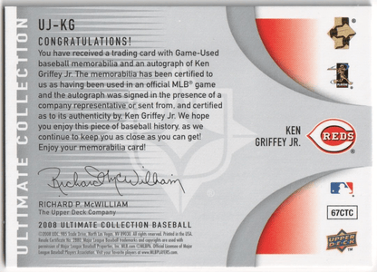 KEN GRIFFEY JR 2006 Upper Deck Ultimate Autograph Auto GU Pants #/99 - REDS - Columbia Hobby - Sports Card Boxes - Toploaders - Card Savers