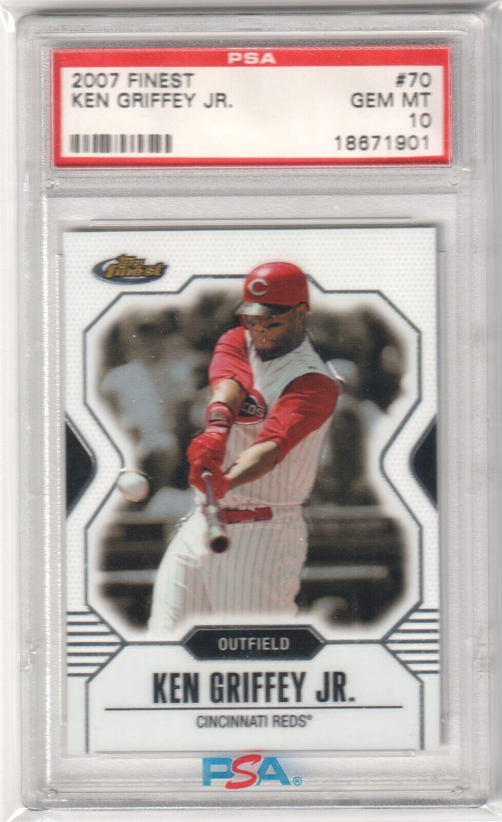 KEN GRIFFEY JR 2007 Topps Finest #70 PSA 10 GEM MINT - REDS - Columbia Hobby - Sports Card Boxes - Toploaders - Card Savers