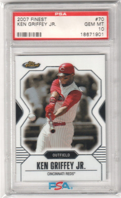 KEN GRIFFEY JR 2007 Topps Finest #70 PSA 10 GEM MINT - REDS - Columbia Hobby - Sports Card Boxes - Toploaders - Card Savers