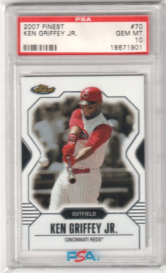 KEN GRIFFEY JR 2007 Topps Finest #70 PSA 10 GEM MINT - REDS - Columbia Hobby - Sports Card Boxes - Toploaders - Card Savers