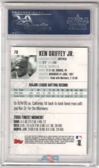KEN GRIFFEY JR 2007 Topps Finest #70 PSA 10 GEM MINT - REDS - Columbia Hobby - Sports Card Boxes - Toploaders - Card Savers