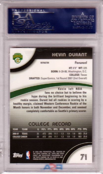 KEVIN DURANT 2007 - 08 Topps Finest Refractor RC Rookie #71 PSA 10 GEM MINT - Columbia Hobby - Sports Card Boxes - Toploaders - Card Savers
