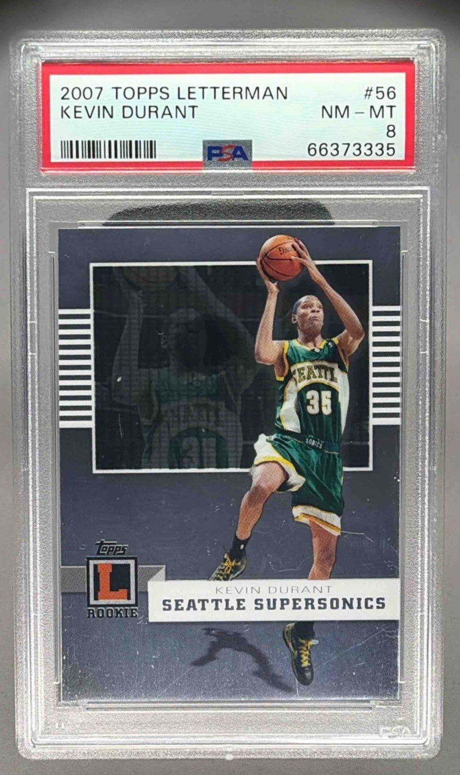 KEVIN DURANT 2007 TOPPS LETTERMAN ROOKIE /599 RC PSA 8 - SUPERSONICS - Columbia Hobby - Sports Card Boxes - Toploaders - Card Savers