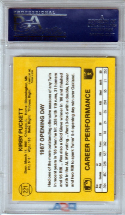KIRBY PUCKETT 1987 Donruss Opening Day #221 PSA 10 GEM MINT - TWINS - Columbia Hobby - Sports Card Boxes - Toploaders - Card Savers