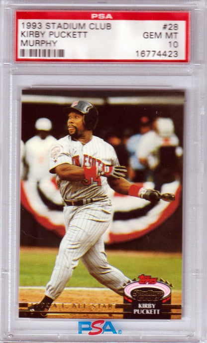 KIRBY PUCKETT 1992 Topps Stadium Club Jack Murphy #28 PSA 10 GEM MINT - TWINS - Columbia Hobby - Sports Card Boxes - Toploaders - Card Savers