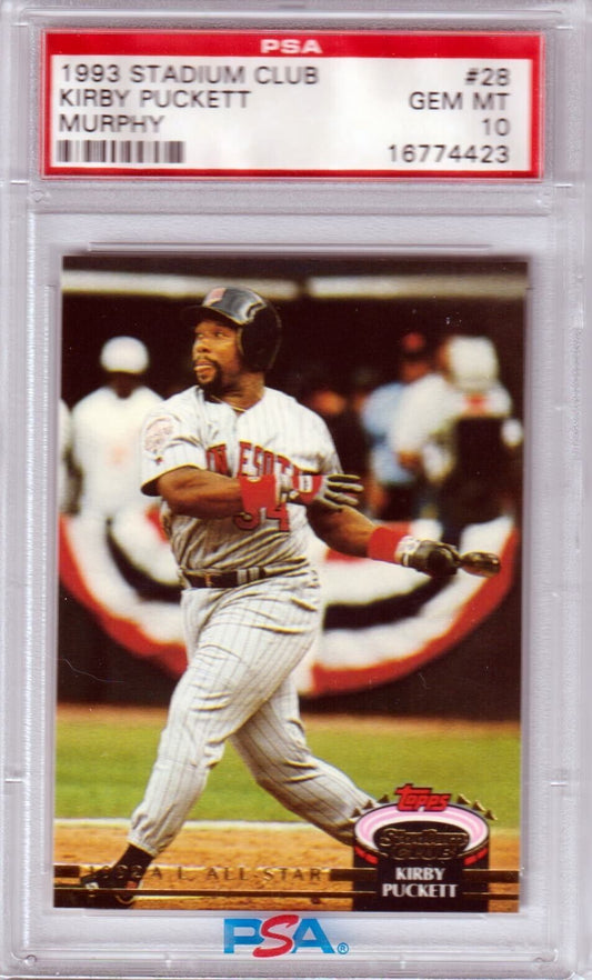 KIRBY PUCKETT 1992 Topps Stadium Club Jack Murphy #28 PSA 10 GEM MINT - TWINS - Columbia Hobby - Sports Card Boxes - Toploaders - Card Savers