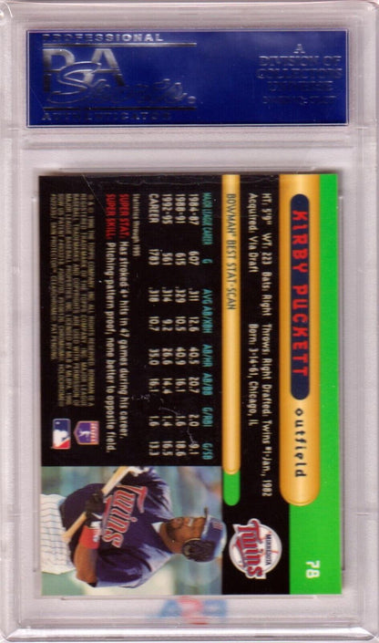 KIRBY PUCKETT 1996 Bowman's Best #78 PSA 10 GEM MINT - TWINS - Columbia Hobby - Sports Card Boxes - Toploaders - Card Savers