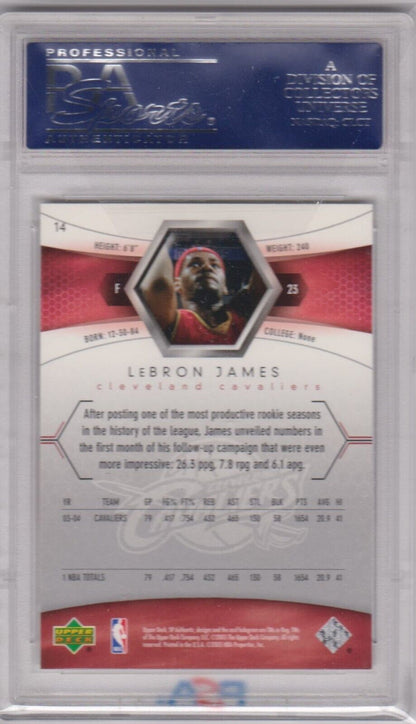 LEBRON JAMES 2004 - 05 Upper Deck SP Authentic #14 PSA 10 GEM MINT - LAKERS - Columbia Hobby - Sports Card Boxes - Toploaders - Card Savers