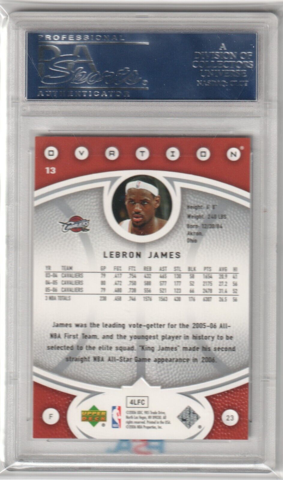 LEBRON JAMES 2006 - 07 Upper Deck Ovation #113 PSA 10 - LAKERS - Columbia Hobby - Sports Card Boxes - Toploaders - Card Savers
