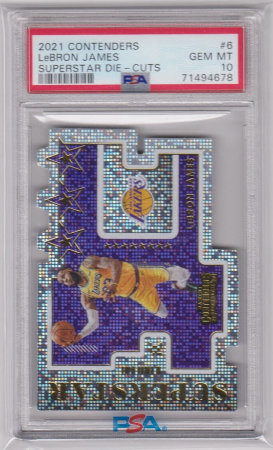 LEBRON JAMES 2021 - 22 Panini Contenders Superstar Die - Cuts #6 PSA 10 - LAKERS - Columbia Hobby - Sports Card Boxes - Toploaders - Card Savers