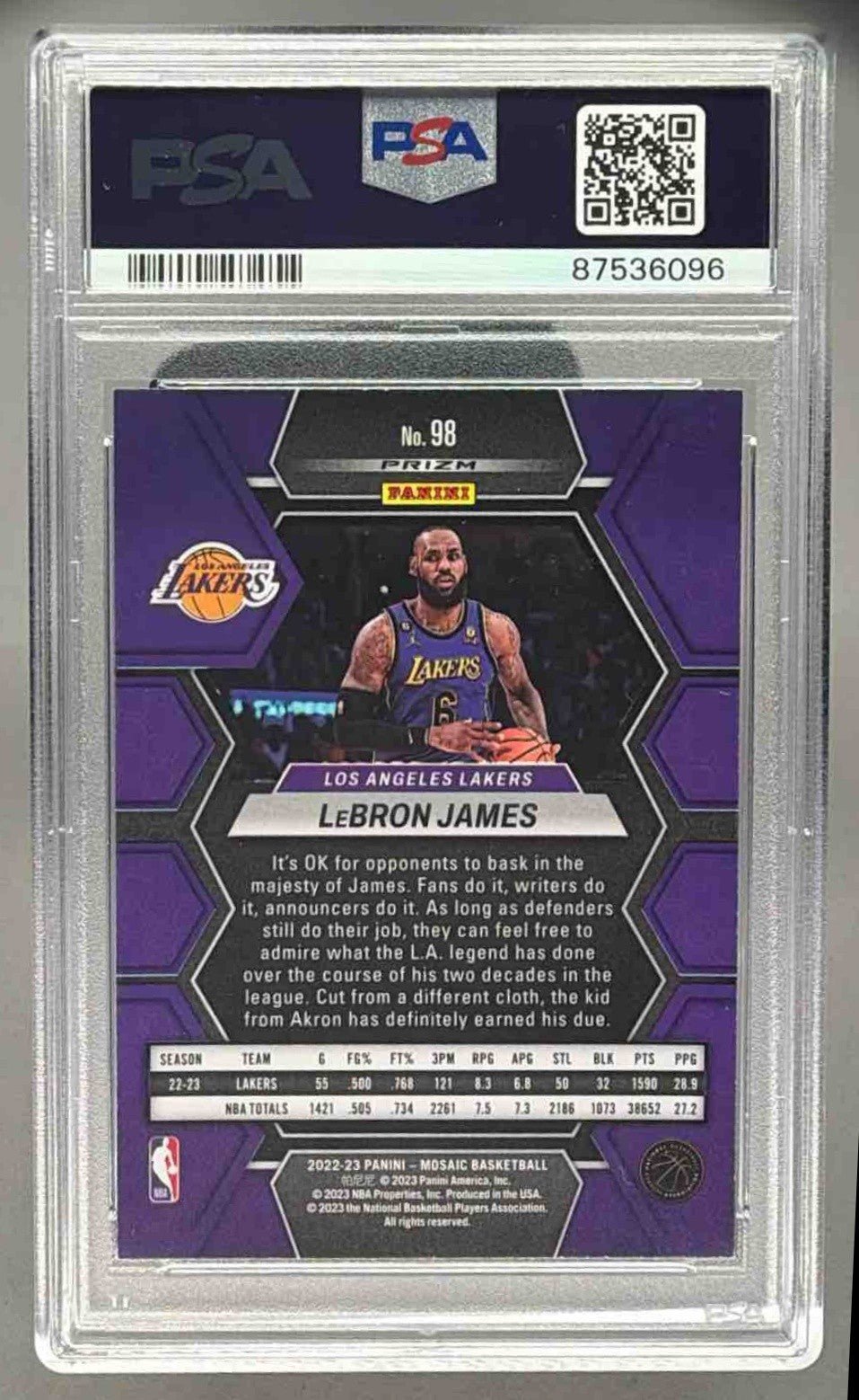 LEBRON JAMES 2022 PANINI MOSAIC SILVER PSA 9 MINT - LAKERS - Columbia Hobby - Sports Card Boxes - Toploaders - Card Savers