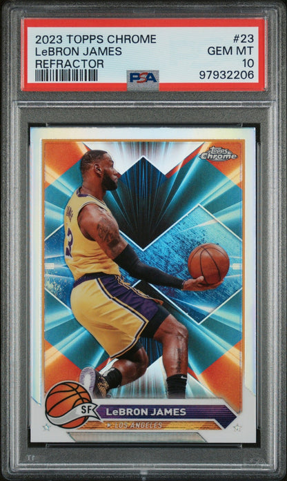 LeBRON JAMES 2023 Topps Chrome #23 Refractor PSA 10 GEM MINT - LAKERS - Columbia Hobby - Sports Card Boxes - Toploaders - Card Savers