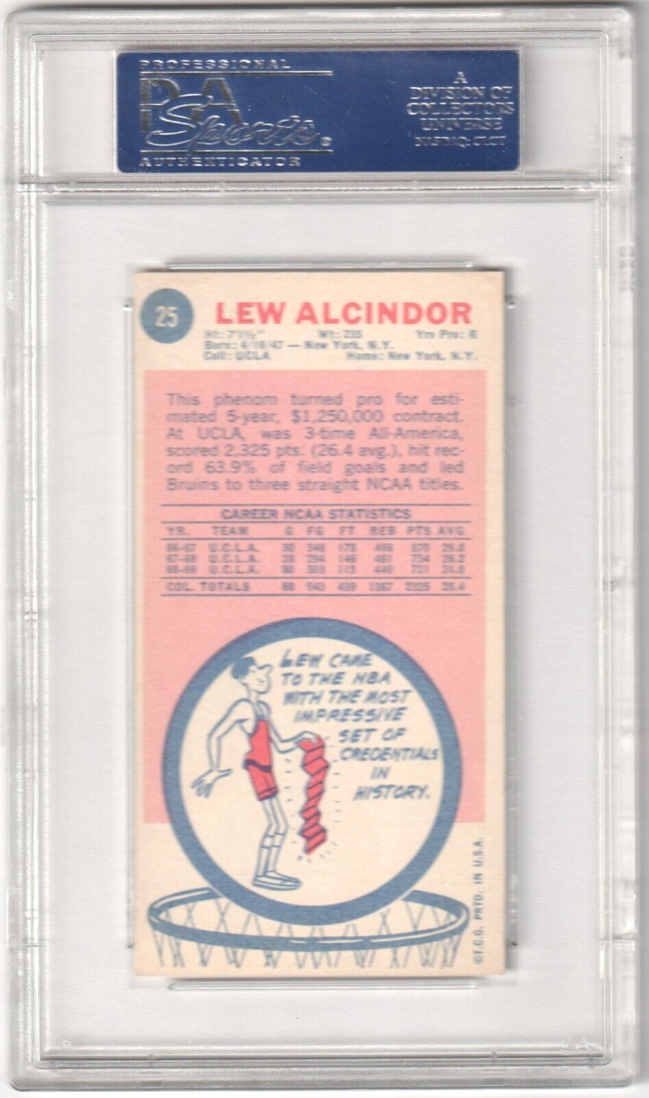 LEW ALCINDOR KAREEM ABDUL - JABBAR 1969 Topps #25 PSA 4 VG - EX - LAKERS - Columbia Hobby - Sports Card Boxes - Toploaders - Card Savers