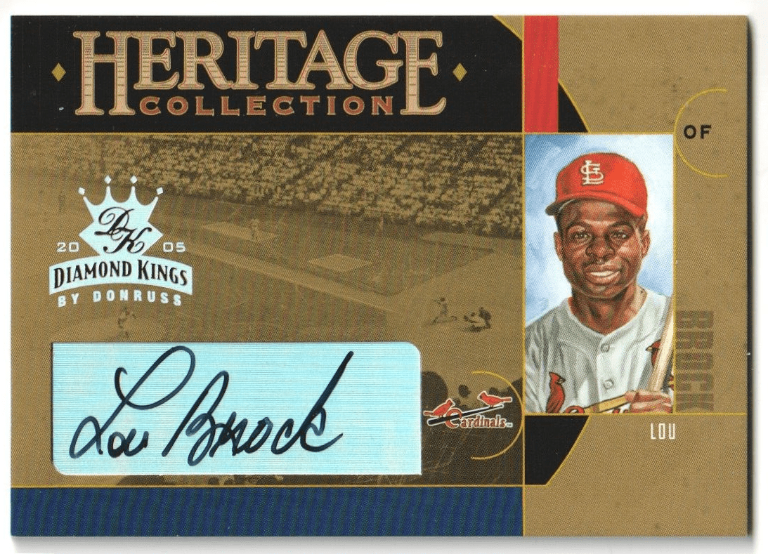 LOU BROCK 2005 Donruss Diamond Kings Autograph Auto SP #/5 - CARDINALS - Columbia Hobby - Sports Card Boxes - Toploaders - Card Savers