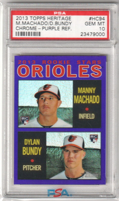 MANNY MACHADO 2013 Topps Heritage Chrome Purple RC Rookie PSA 10 GEM MINT PADRES - Columbia Hobby - Sports Card Boxes - Toploaders - Card Savers