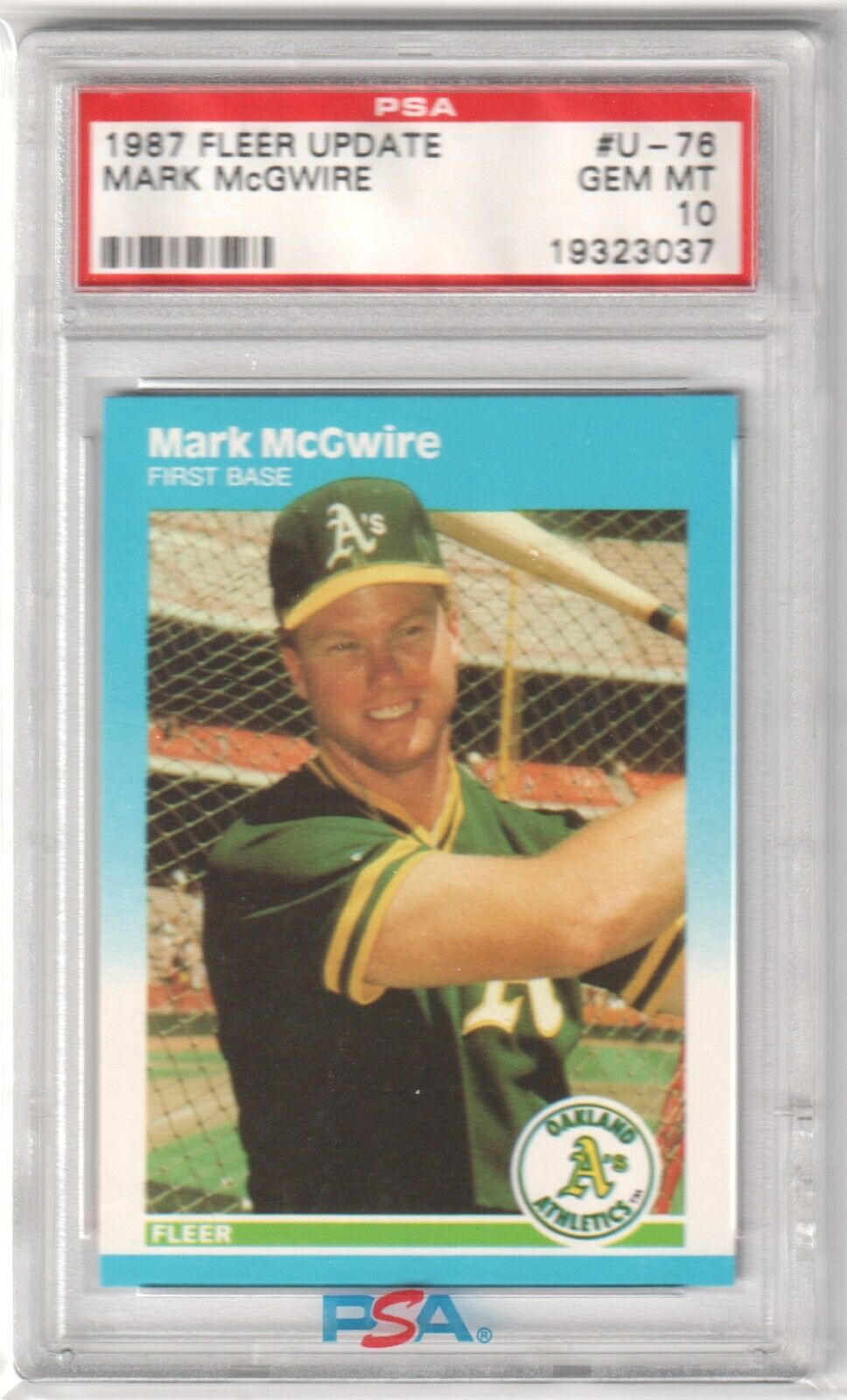 MARK McGWIRE 1987 Fleer Update Rookie RC #U - 76 PSA 10 GEM MINT - ATHLETICS - Columbia Hobby - Sports Card Boxes - Toploaders - Card Savers