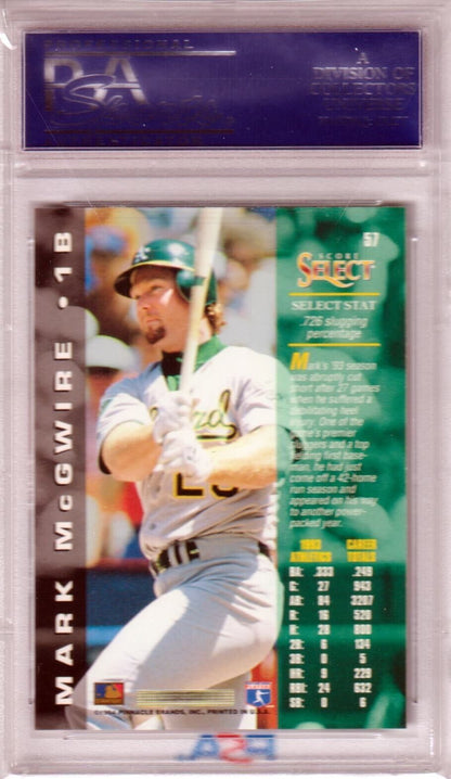 MARK McGWIRE 1994 Select #57 PSA 10 GEM MINT - ATHLETICS - Columbia Hobby - Sports Card Boxes - Toploaders - Card Savers