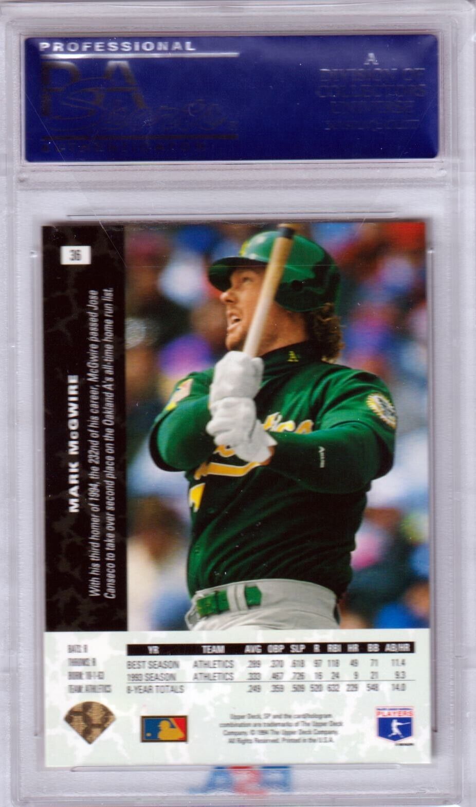 MARK McGWIRE 1994 Upper Deck SP #36 PSA 10 GEM MINT - ATHLETICS - Columbia Hobby - Sports Card Boxes - Toploaders - Card Savers