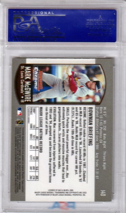 MARK McGWIRE 2000 Bowman Chrome #140 PSA 10 GEM MINT - CARDINALS - Columbia Hobby - Sports Card Boxes - Toploaders - Card Savers