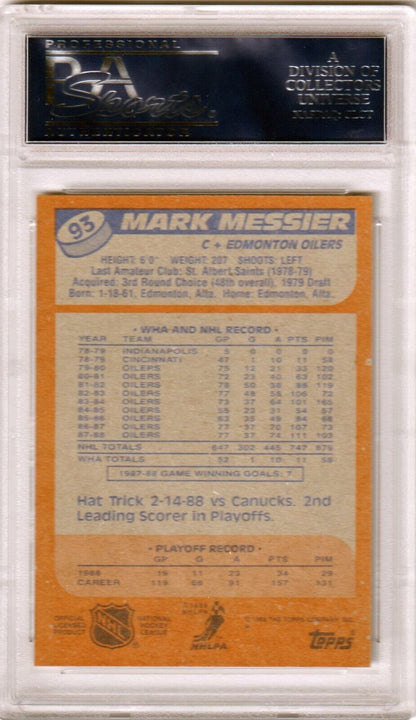 MARK MESSIER 1988 Topps #93 PSA 10 GEM MINT - OILERS - Columbia Hobby - Sports Card Boxes - Toploaders - Card Savers