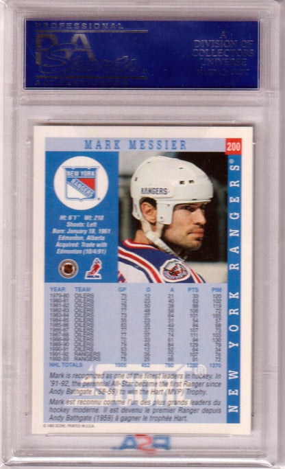 MARK MESSIER 1993 Score #200 PSA 10 GEM MINT - RANGERS POP 6 - Columbia Hobby - Sports Card Boxes - Toploaders - Card Savers