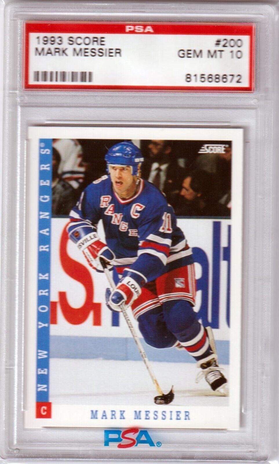 MARK MESSIER 1993 Score #200 PSA 10 GEM MINT - RANGERS POP 6 - Columbia Hobby - Sports Card Boxes - Toploaders - Card Savers