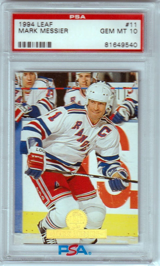 MARK MESSIER 1994 Leaf #11 PSA 10 GEM MINT - RANGERS POP 3 - Columbia Hobby - Sports Card Boxes - Toploaders - Card Savers