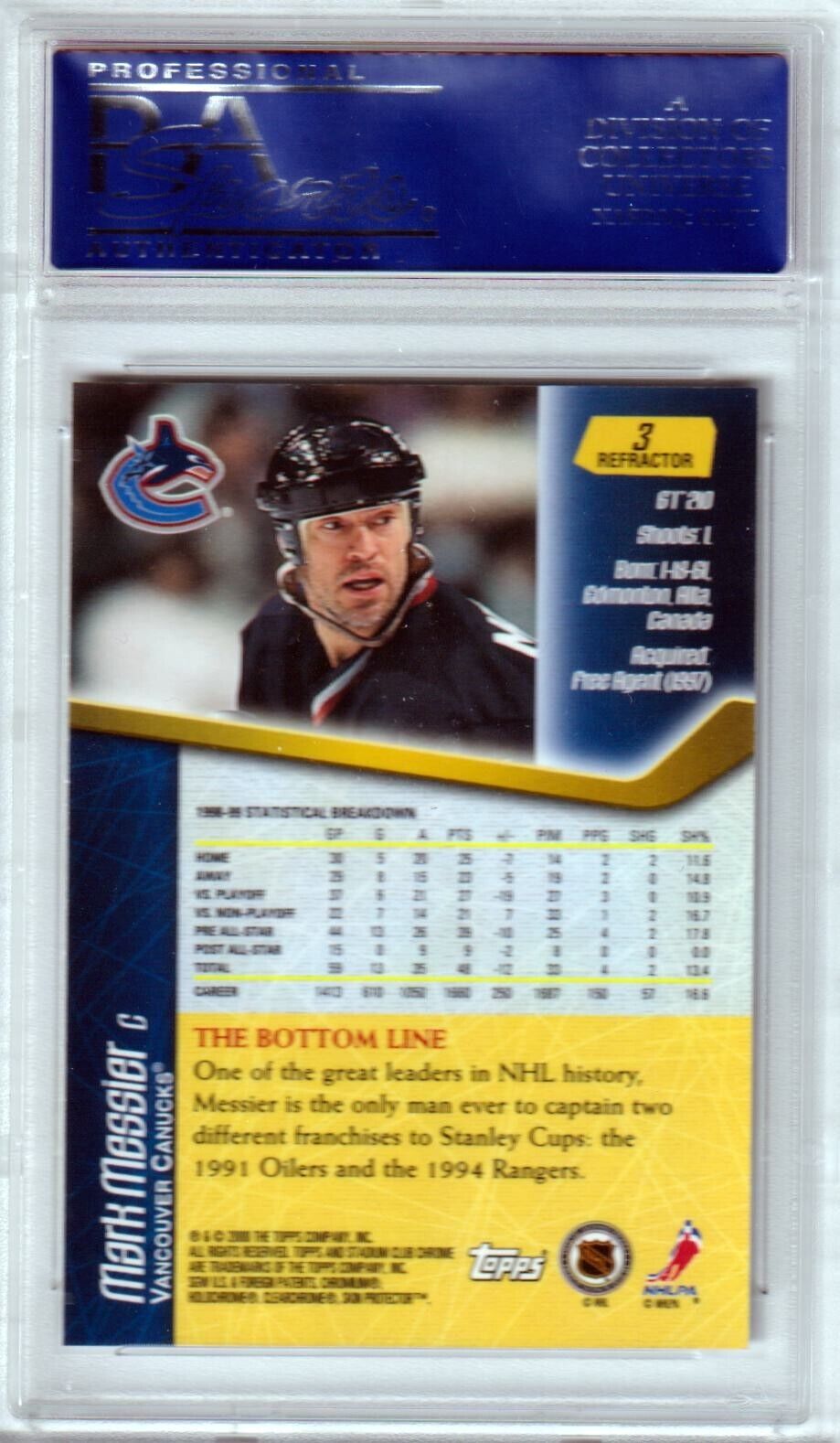 MARK MESSIER 1999 Topps Stadium Club Chrome Refractor #3 PSA 10 GEM MINT POP 2 - Columbia Hobby - Sports Card Boxes - Toploaders - Card Savers