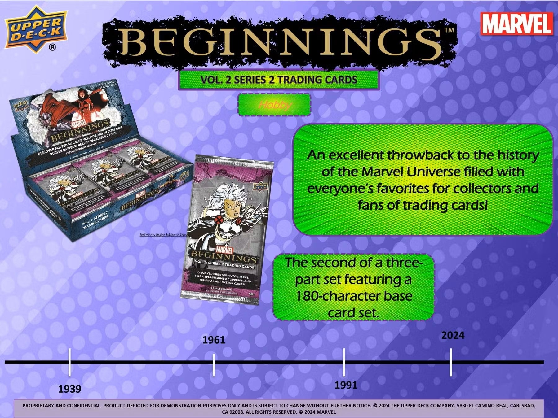 Marvel Beginnings Volume 2 Series 2 Trading Cards Hobby Box (Upper Deck 2024) - Columbia Hobby - Sports Card Boxes - Toploaders - Card Savers
