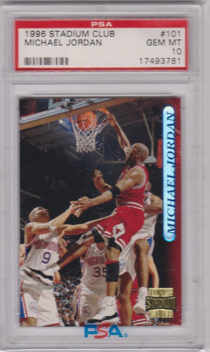 MICHAEL JORDAN 1996 - 97 Topps Stadium Club #101 PSA 10 GEM MINT - BULLS - Columbia Hobby - Sports Card Boxes - Toploaders - Card Savers
