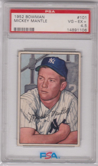 MICKEY MANTLE 1952 Bowman #101 PSA 4.5 VG - EX+ - YANKEES - Columbia Hobby - Sports Card Boxes - Toploaders - Card Savers