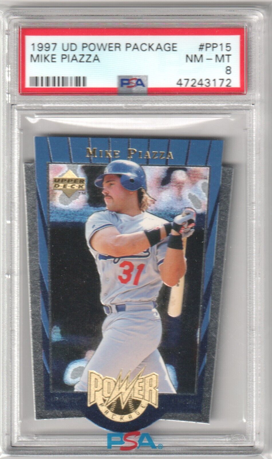 MIKE PIAZZA 1997 Upper Deck Power Package #PP15 PSA 8 NM - MT - DODGERS - Columbia Hobby - Sports Card Boxes - Toploaders - Card Savers