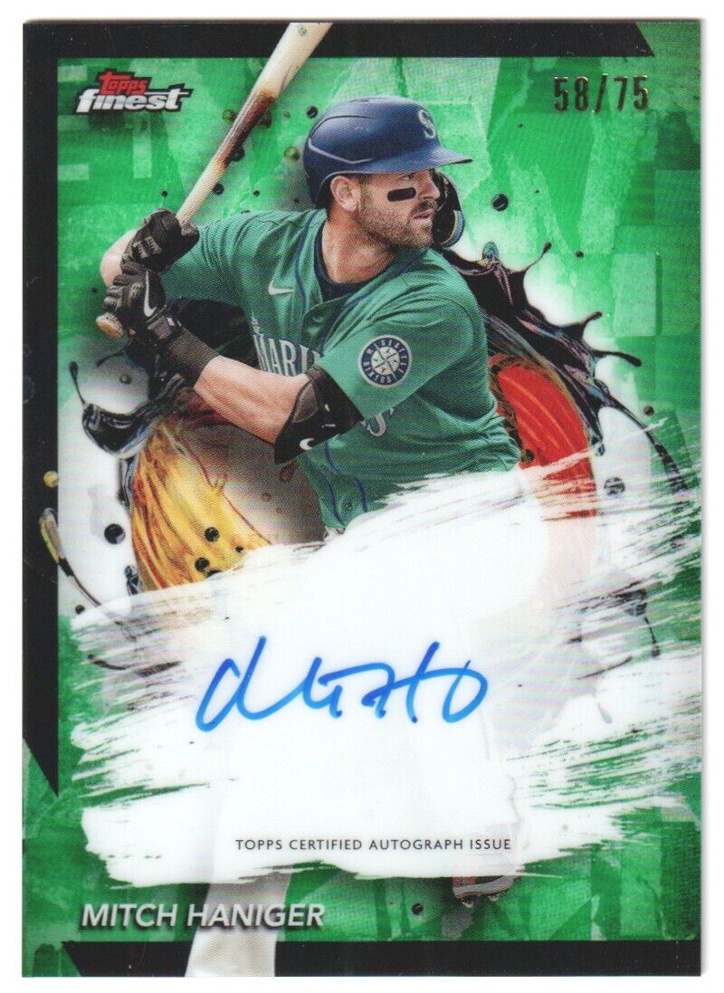 MITCH HANIGER 2024 Topps Finest Green Autograph Auto #/75 - MARINERS - Columbia Hobby - Sports Card Boxes - Toploaders - Card Savers