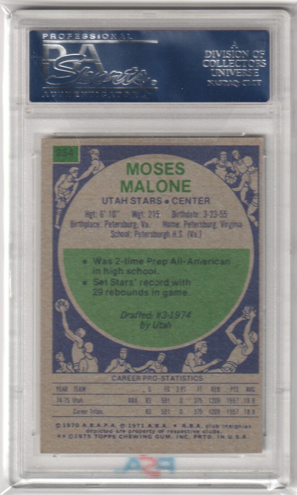 MOSES MALONE 1975 - 76 Topps #254 PSA 8 NM - MT - STARS - Columbia Hobby - Sports Card Boxes - Toploaders - Card Savers